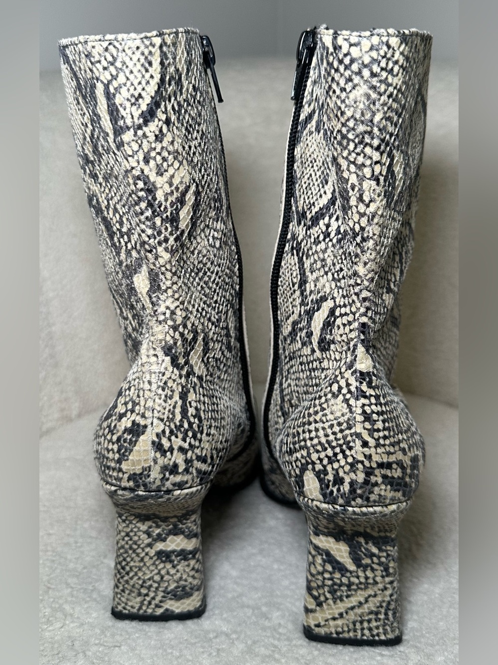 Snakeskin Print Ankle Boots Square Toe Heels Bohemian Festival Indie Bratz Club - Picture 5 of 15